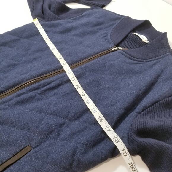 Peter Millar Wool Blend Navy Woven Ribbed Knit Quilted Bomber Jacket - Picture 8 of 16